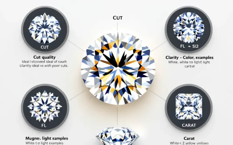 The 4 Cs of diamond selection: Carat, Cut, Color, and Clarity.