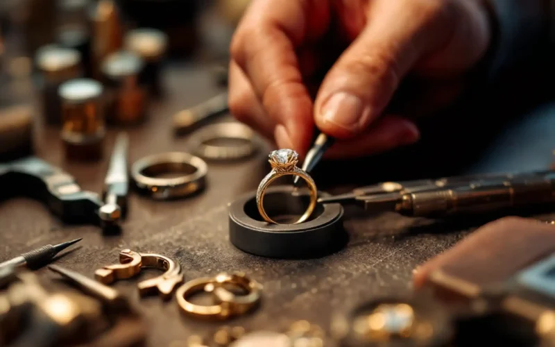 Jeweler consulting with a customer.