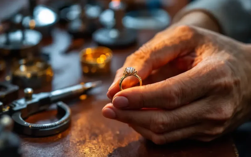 Different metal rings on display.