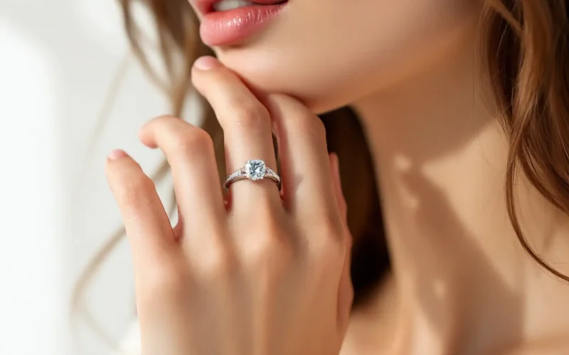 Couple designing a personalized engagement ring together.