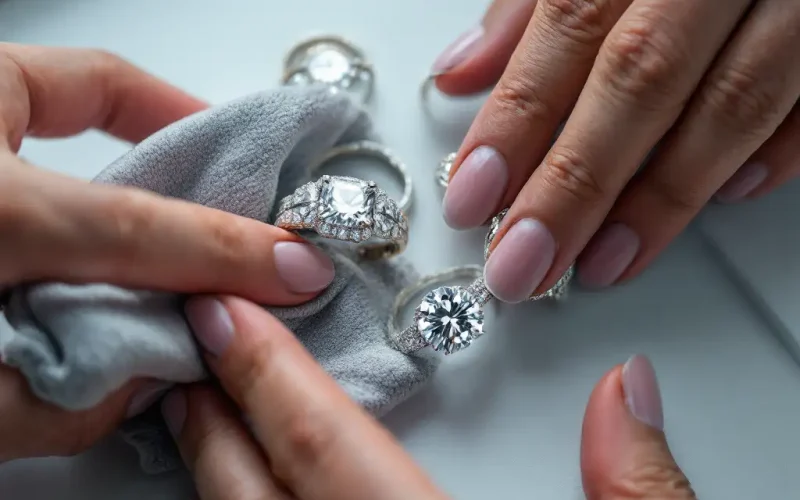 A diamond ring being gently scrubbed with a soft toothbrush.