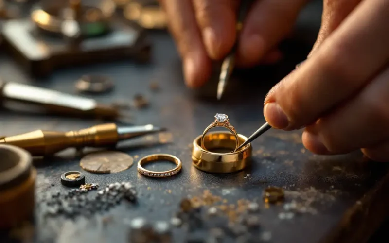 Jeweler resizing a ring.