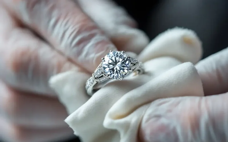 A sparkling diamond ring being cleaned.