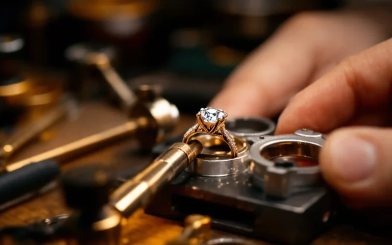 Jeweler adjusting a ring.