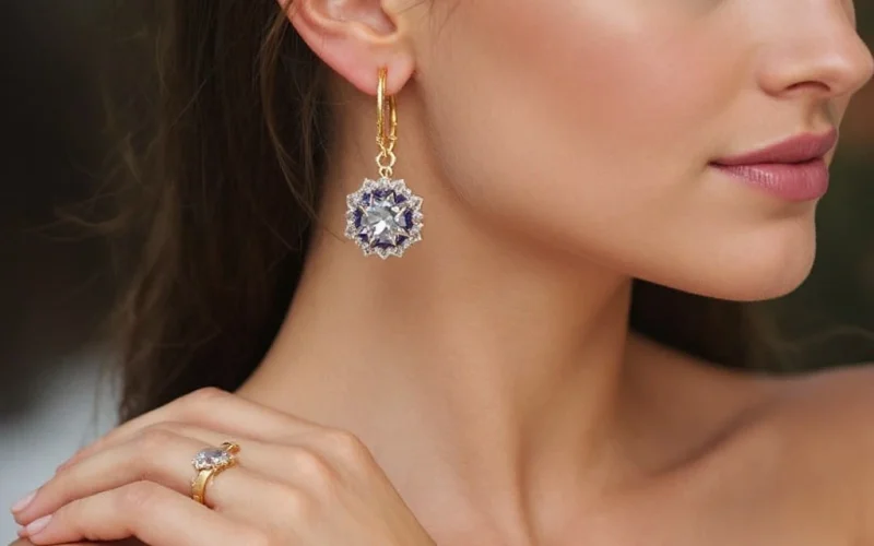 5. Sustainable Jewelry "Lab-grown diamonds and recycled gold jewelry showcasing sustainable practices in 2025."