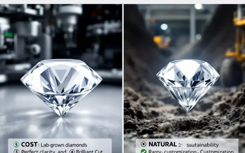 Comparison of lab-grown and natural diamonds highlighting key differences.