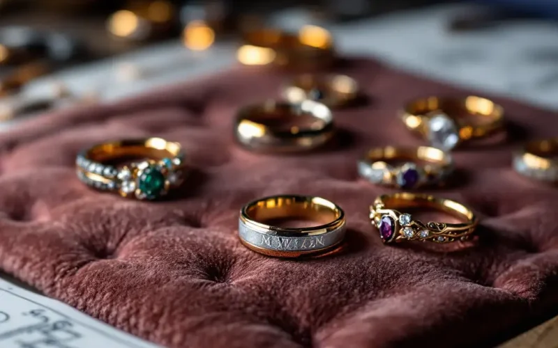 Custom wedding rings with unique designs and personal engravings.