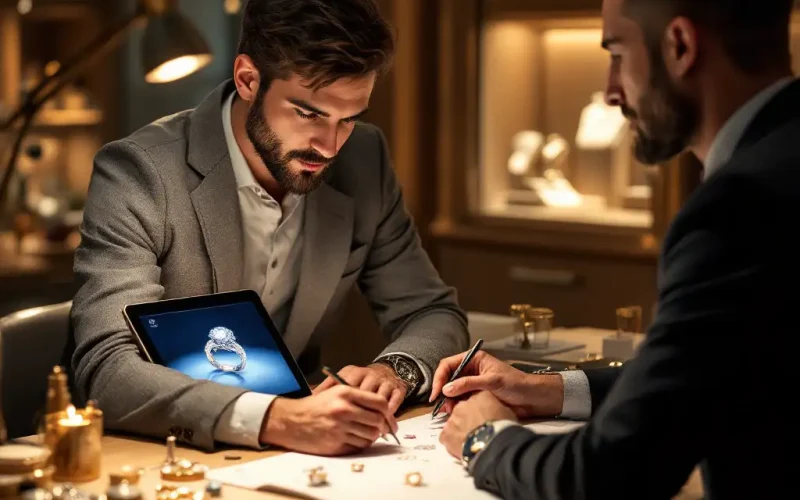Jeweler consulting with a client on a custom design.