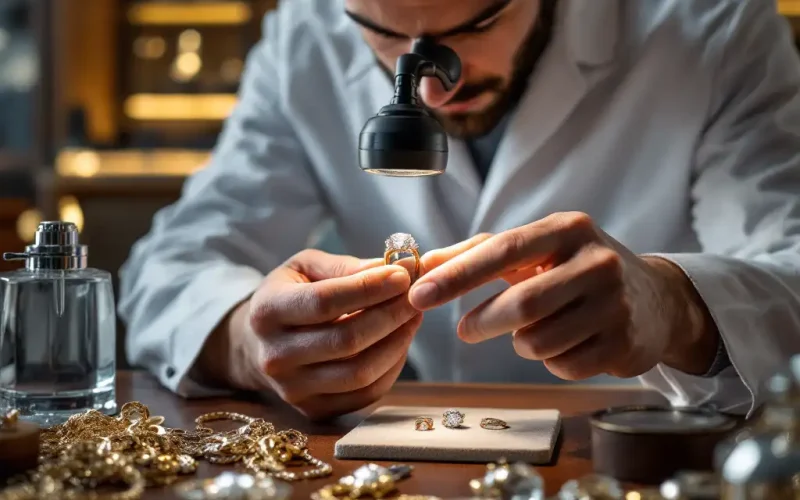 A broken necklace clasp and small repair tools.