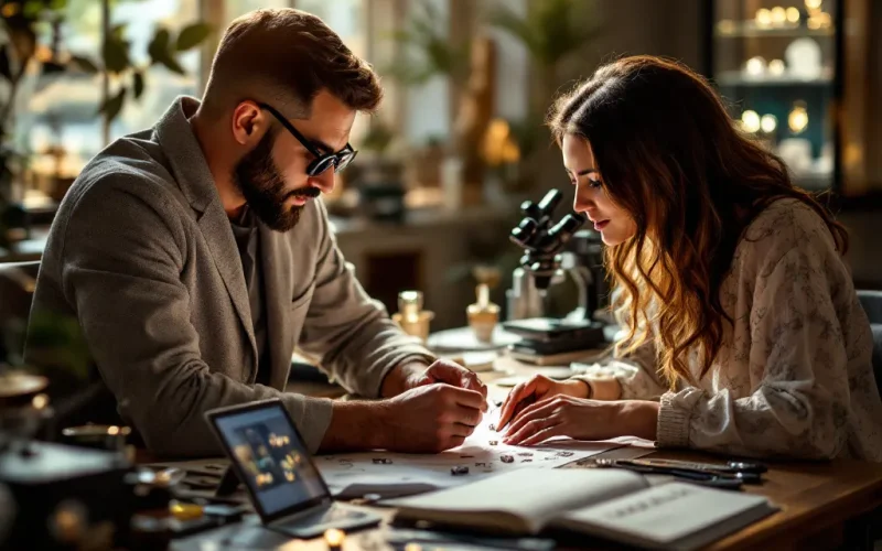 How to Get Started with Custom Jewelry Design(Step 1: Find the Right Jewelry Designer) "Consultation with a skilled jeweler for a custom piece."